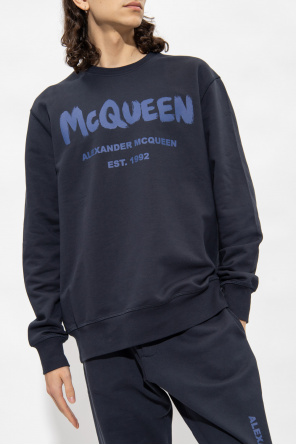 Alexander McQueen Alexander Mcqueen Mans Blue Cotton Hoodie With Logo Print