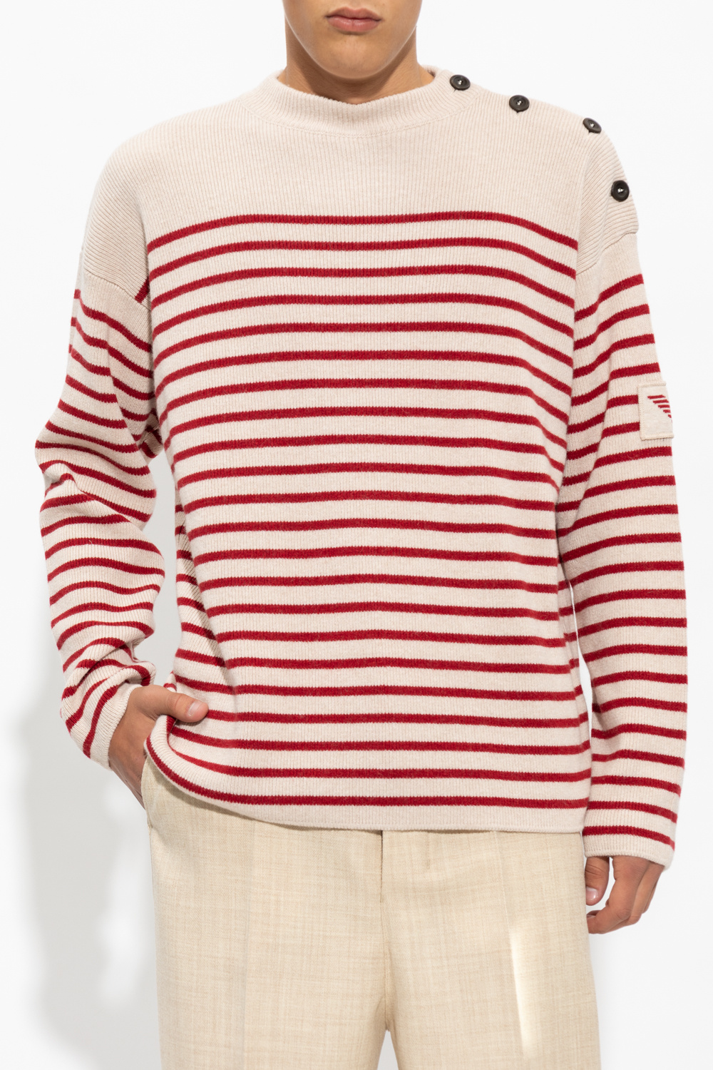 Emporio monogram-buttoned armani Striped sweater