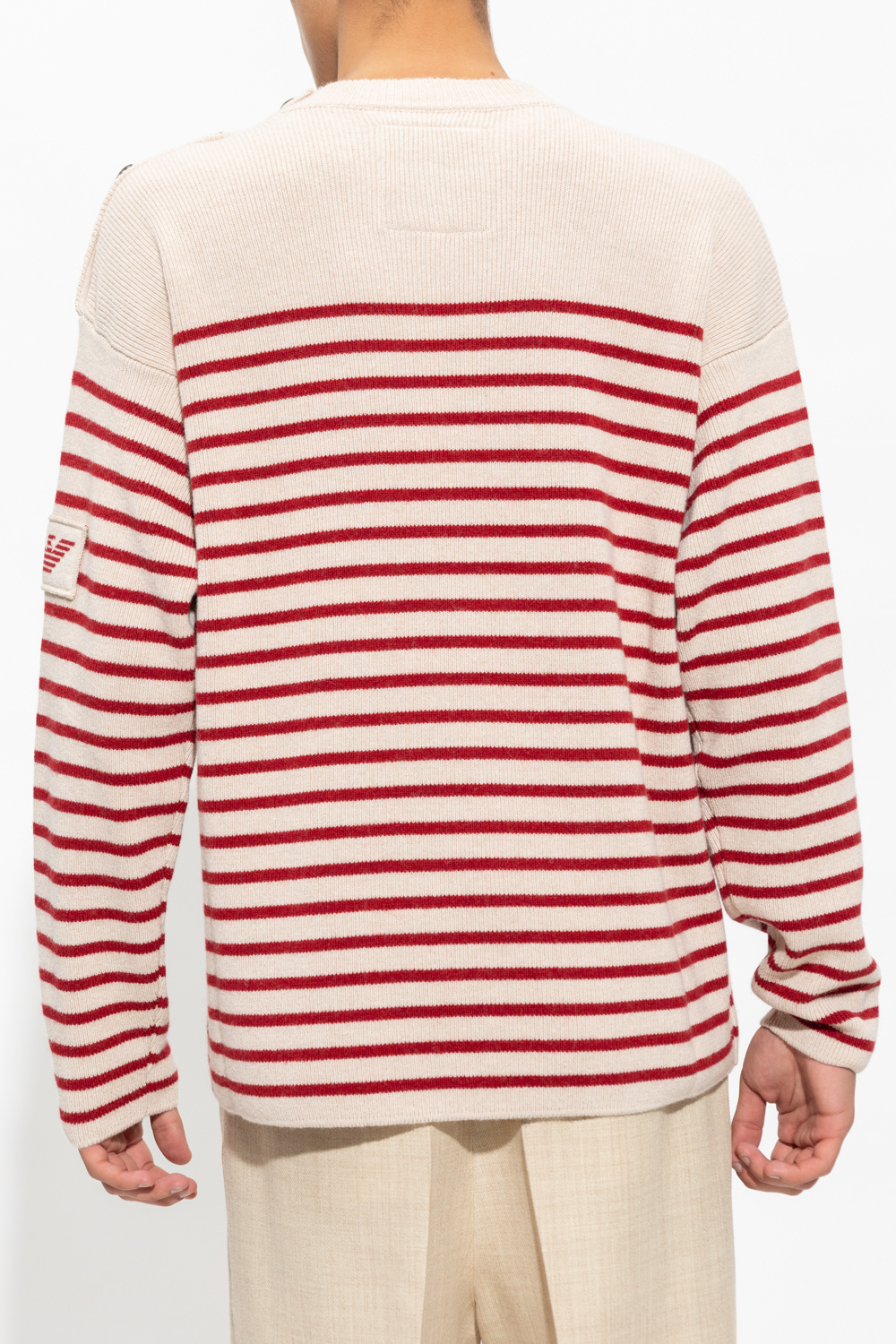 Emporio monogram-buttoned armani Striped sweater