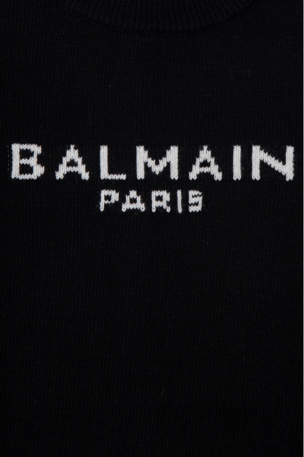 Balmain Kids Balmain logo-embroidered cable-knit cardigan