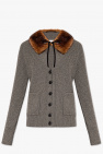Saint Laurent GREY Cardigan with faux fur collar