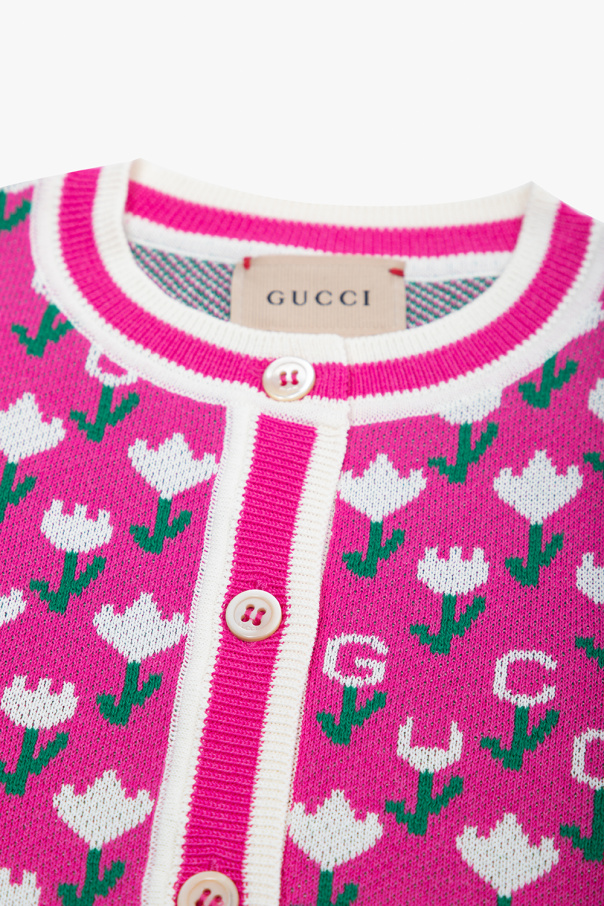 Gucci Long Kids Cardigan with floral motif
