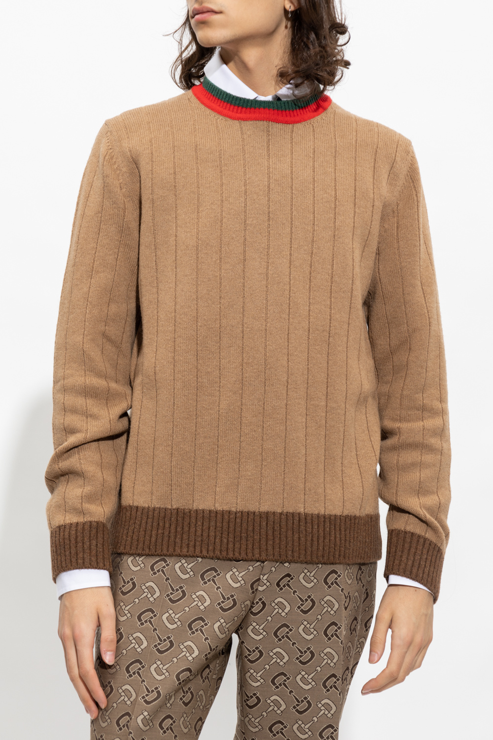 gucci Plaque Camel wool sweater