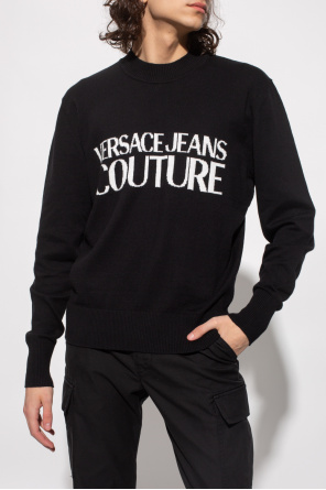 Versace Jeans Couture White cotton mix teddy T-shirt from featuring a crew neck
