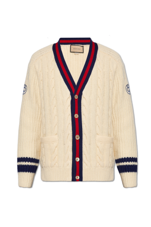 Tan leather from cardigan gucci KIDS featuring logo buckle fastening