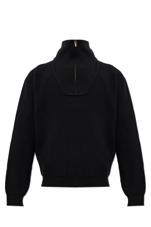 Wool sweater with stand-up collar