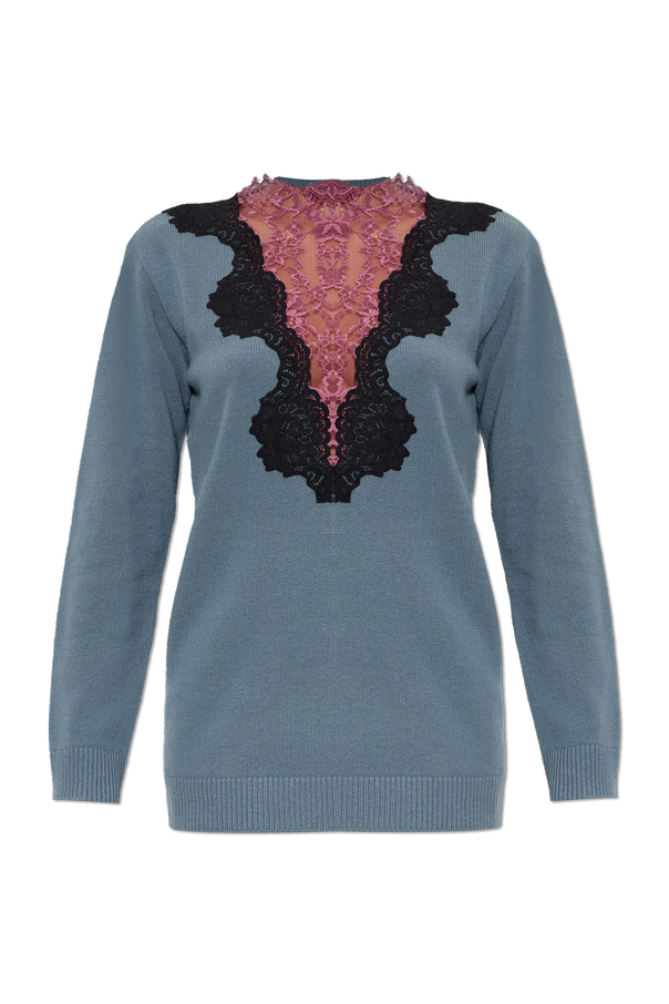 Wool sweater with lace insert od Valentino Garavani