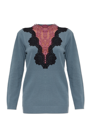 Wool sweater with lace insert