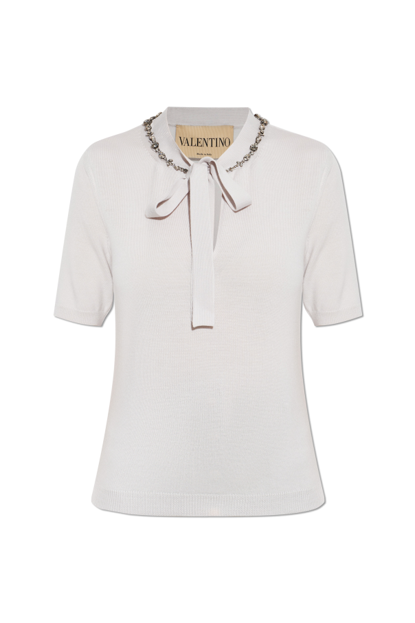 Wool top with shimmering crystals at the neckline od Valentino Garavani