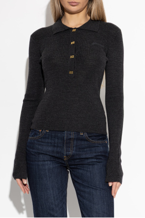 Ganni Wool long-sleeve polo