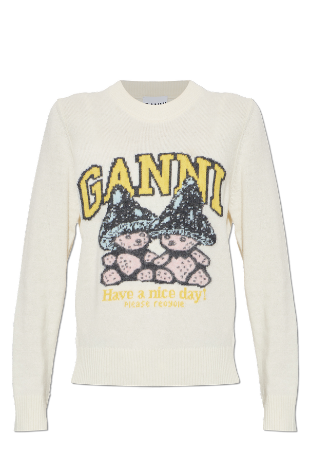 Sweater with a colorful pattern and logo od Ganni