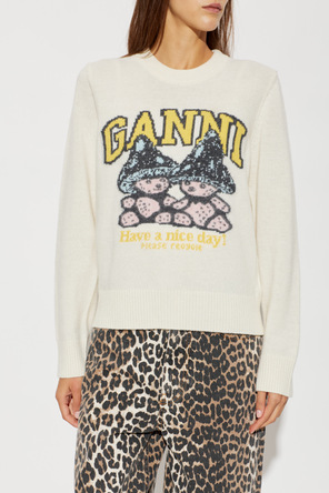 Ganni Sweater with a colorful pattern and logo