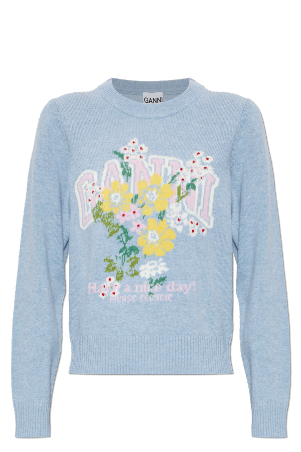 Sweater with a colorful pattern and logo od Ganni