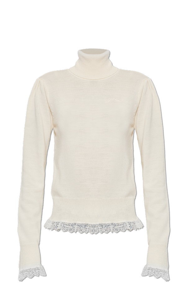 Wool turtleneck with lace trim od Ganni