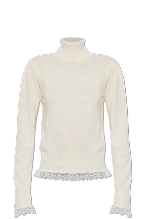 Wool turtleneck with lace trim