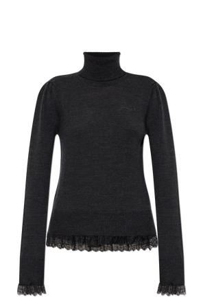 Wool turtleneck with lace trim