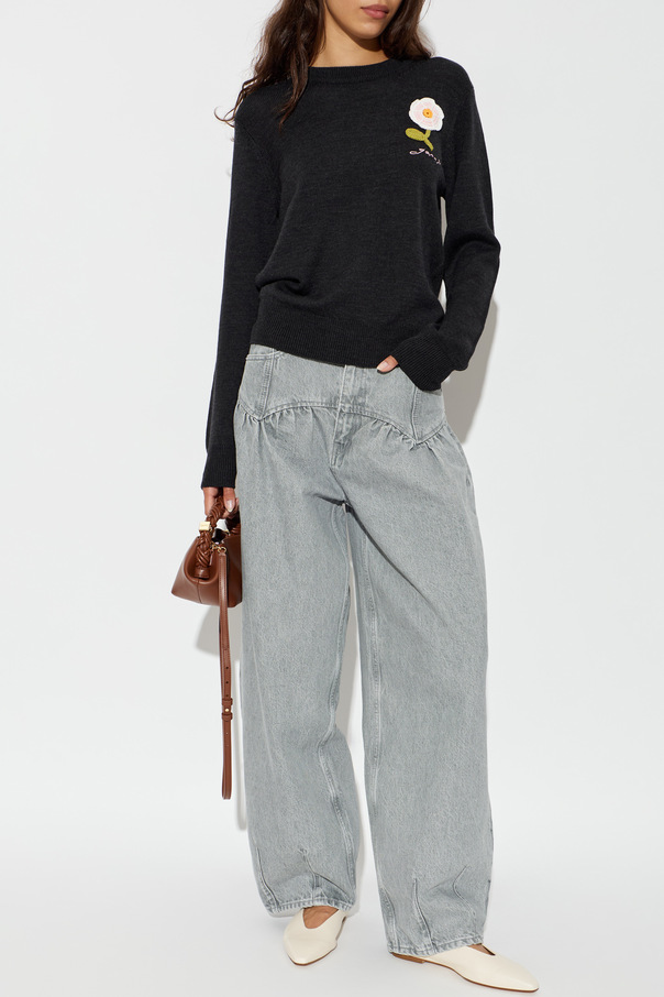 Ganni Wool sweater with embroidery