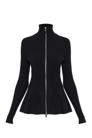 Wool cardigan with stand-up collar