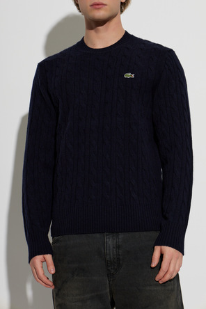 Lacoste Navy Wool Cable Knit Crew Neck Jumper