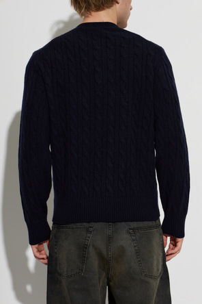Lacoste Navy Wool Cable Knit Crew Neck Jumper