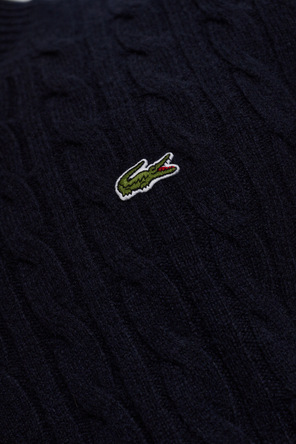 Lacoste Navy Wool Cable Knit Crew Neck Jumper