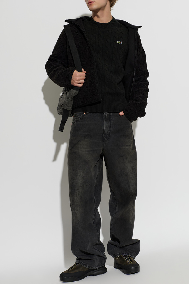 Lacoste Men's Black Wool Cable Knit Jumper by Lacoste
