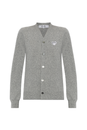 Wool cardigan with logo patch
