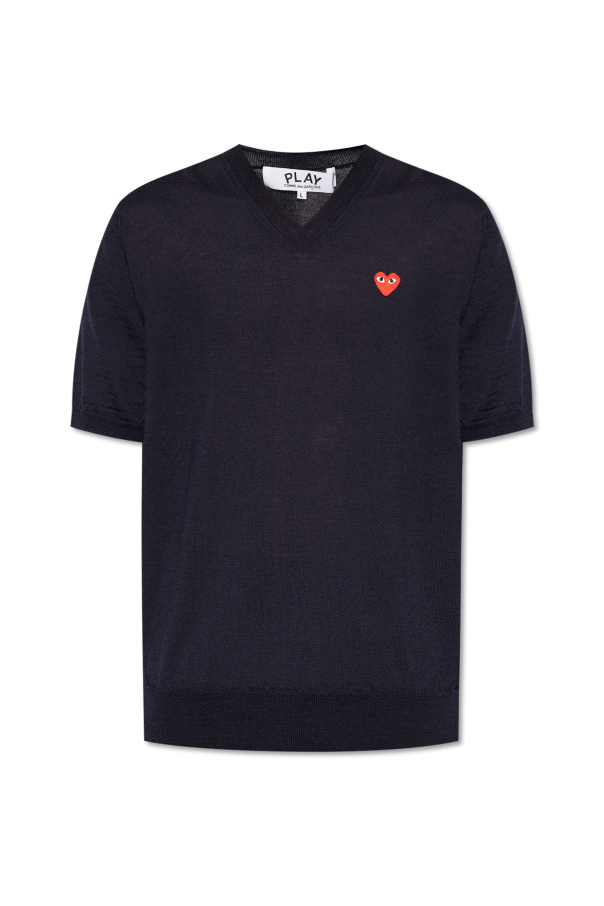 Comme des Garçons Play Wełniany t-shirt z dekoltem w serek