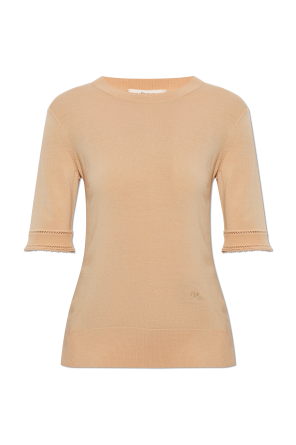 Wool sweater with short sleeves