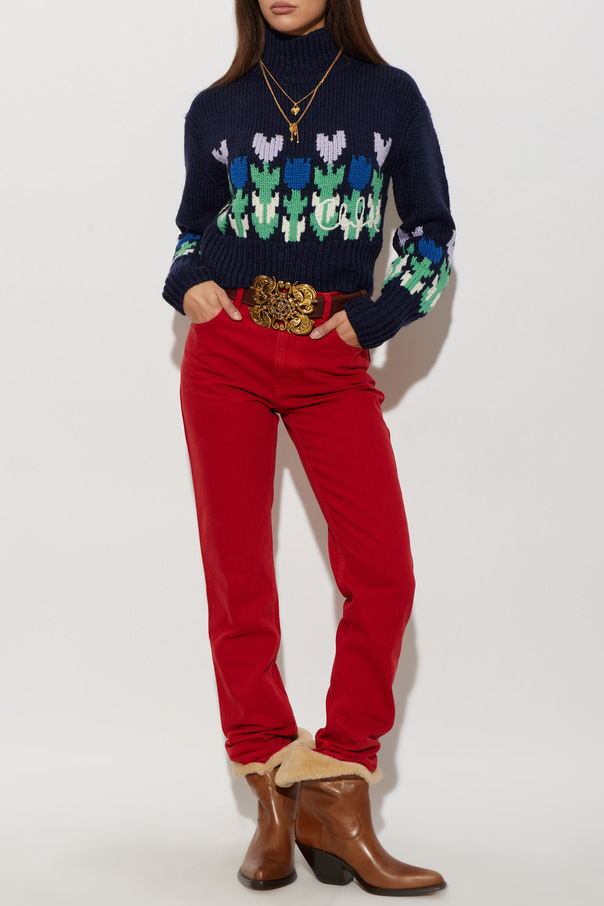 Chloé Camisola de gola alta de lã com motivo floral