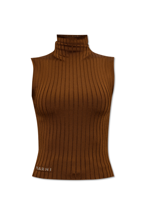 Ribbed Mock Neck Sleeveless Sweater