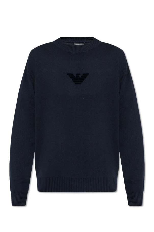 Emporio Armani Sweter z logo o aksamitnym wykończeniu