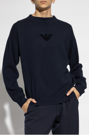 Emporio Armani Sweter z logo o aksamitnym wykończeniu