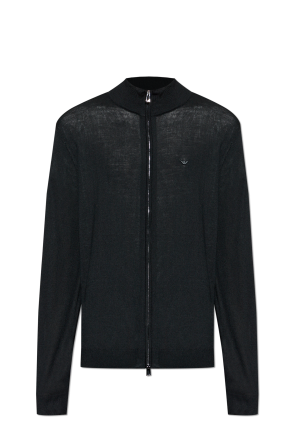 Wool cardigan with stand-up collar