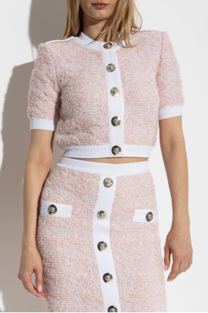Balmain Tweed-Strickjacke mit kurzen Ärmeln