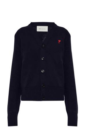 Wool cardigan with embroidered logo