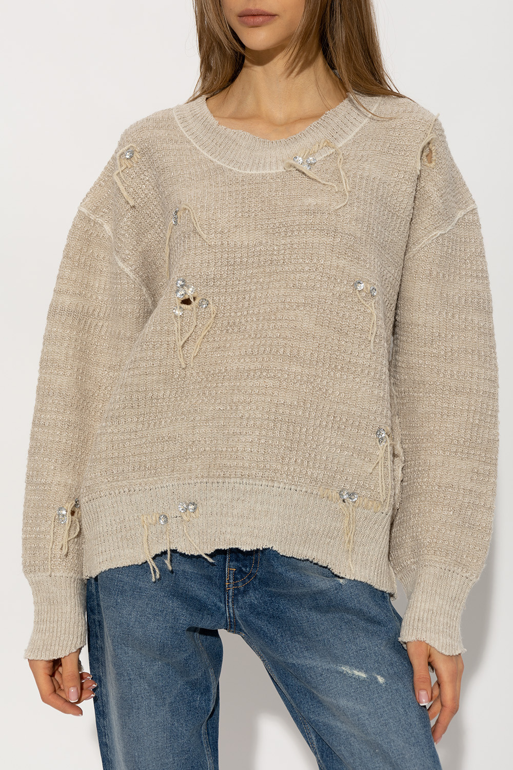 Embellished wool-blend sweater