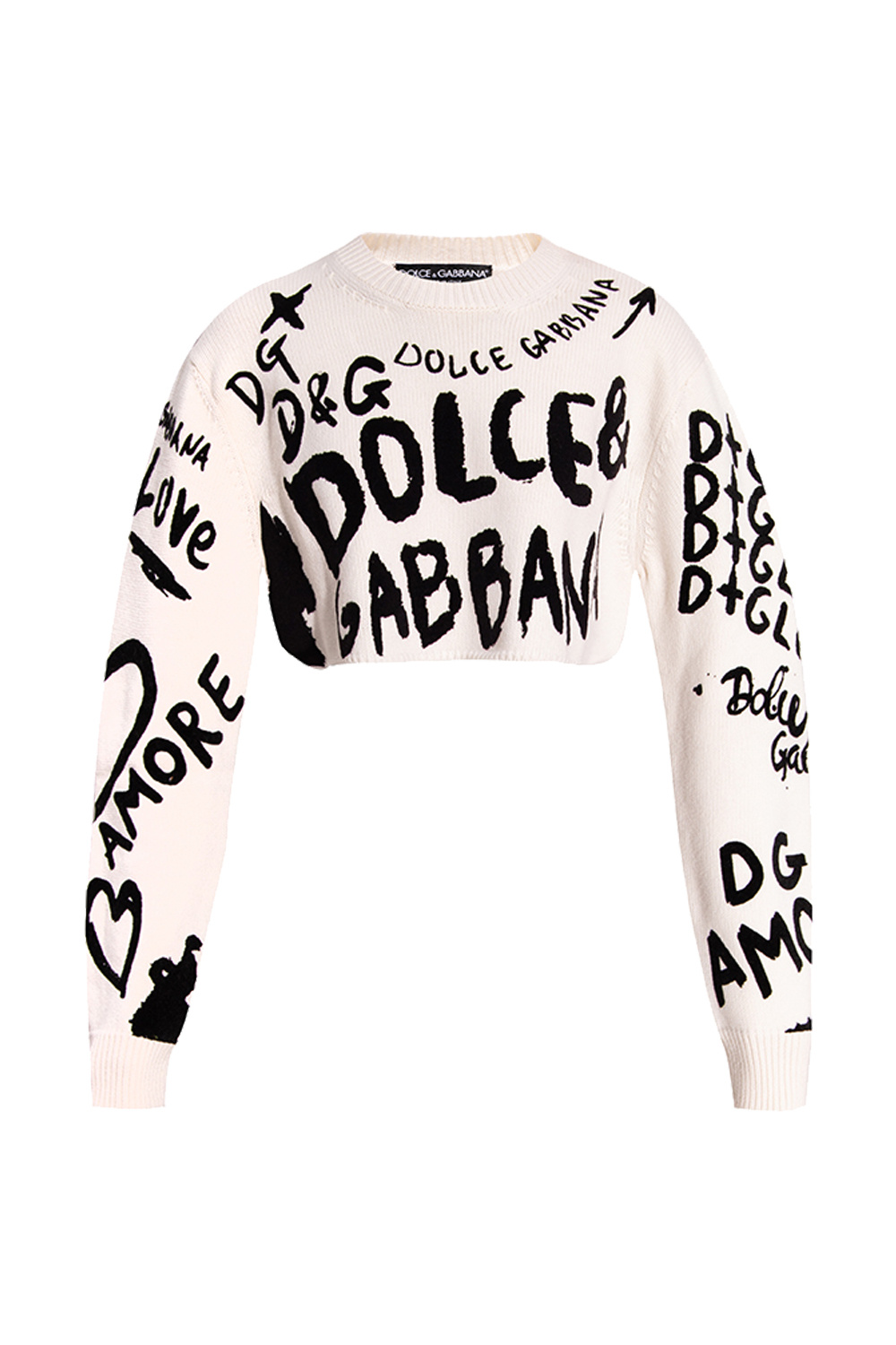 Cream Cropped sweater with logo Sheer-Effekt Dolce & Gabbana