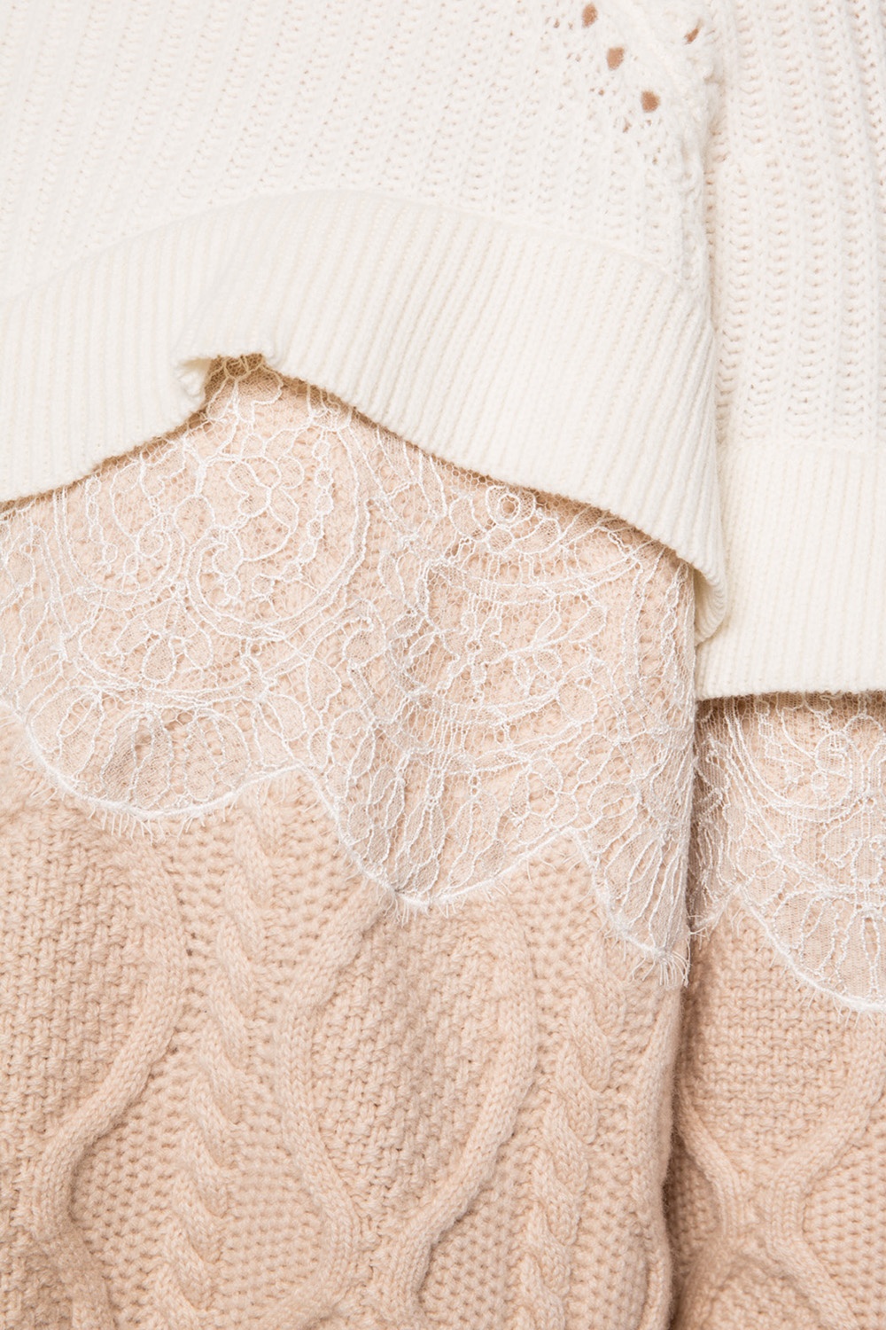 Fendi Lace-trimmed ribbed turtleneck sweater Women's Clothing Vitkac