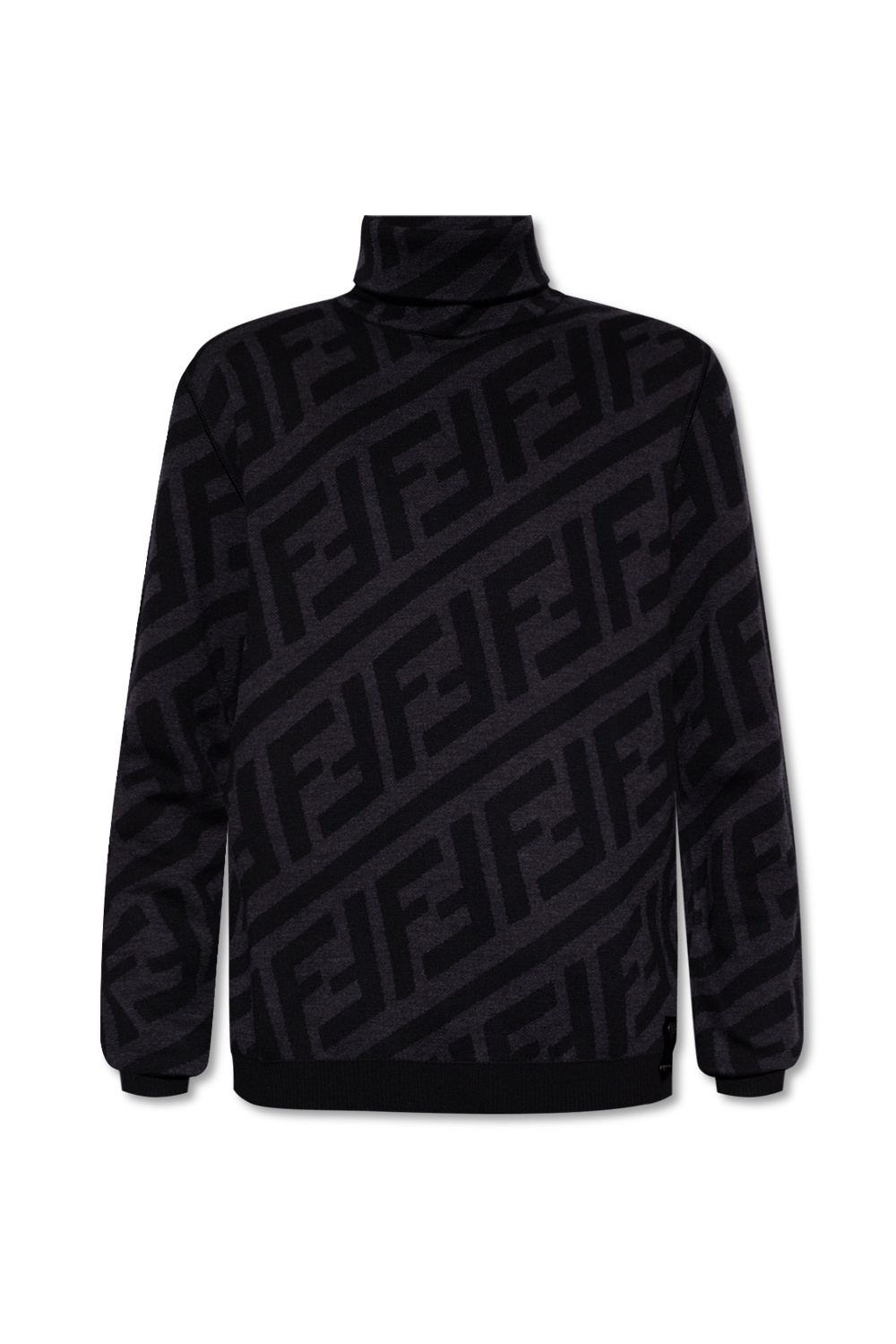 Fendi Light Brown Wool Knit Logo Monogram Turtleneck Sweater M