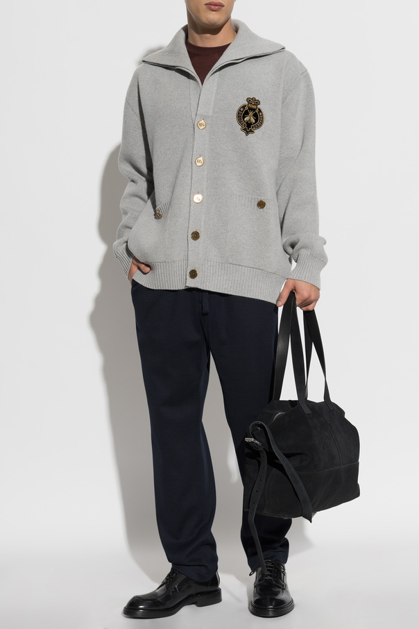 Dolce & Gabbana Men’s Gray Wool Cardigan with Embroidered Appliqué by Dolce & Gabbana