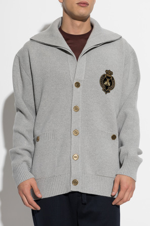 Dolce & Gabbana Men’s Gray Wool Cardigan with Embroidered Appliqué by Dolce & Gabbana