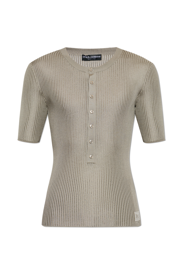 Silk T-shirt with logo patch od Dolce & Gabbana