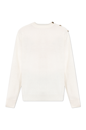 Sweater with snap button shoulder fastening
