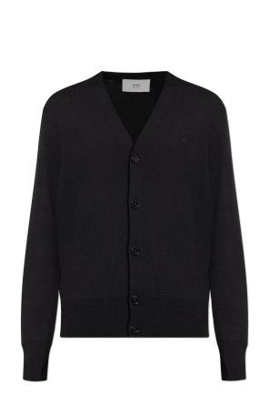 Wool cardigan with embroidered logo