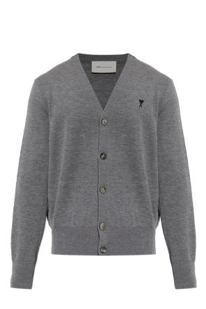Wool cardigan with embroidered logo