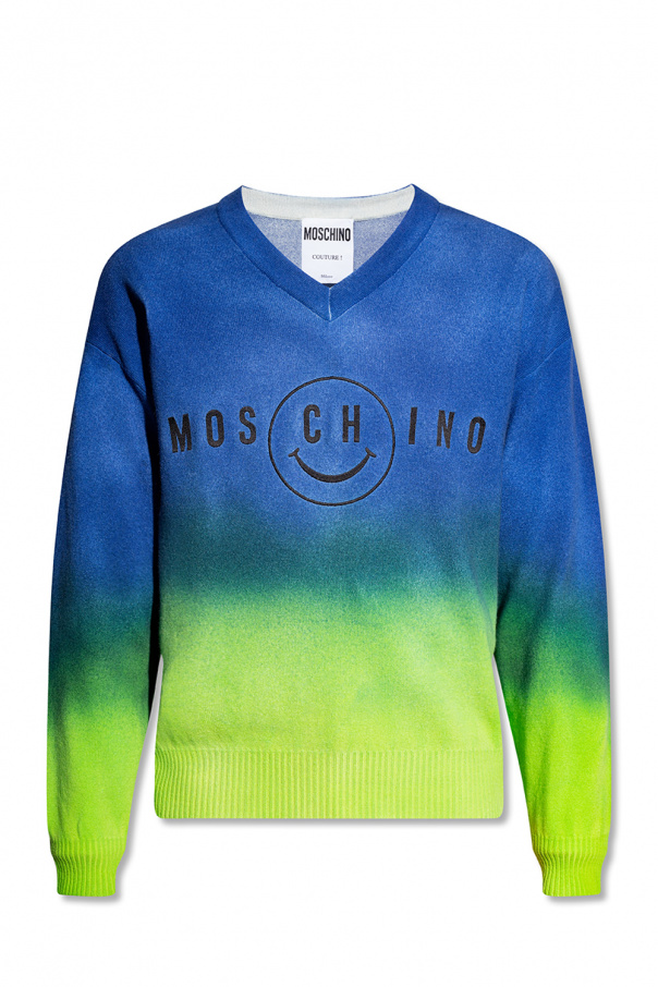 Moschino Wool puff-sleeve sweater with logo