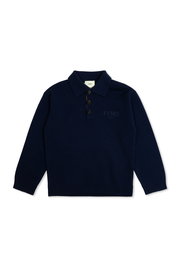 Wool polo shirt with long sleeves od Fendi Kids