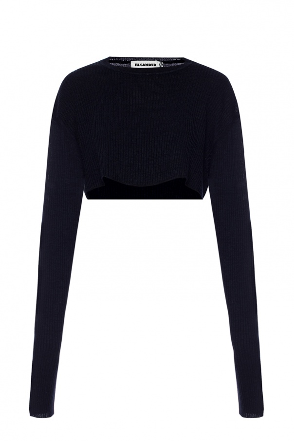 black cropped crew neck sweater