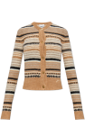 Ganni beige Striped Pattern Cardigan